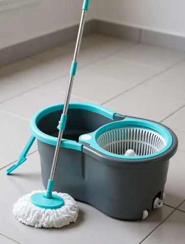 Image of 3D METRO SUPER STORE Gamma with 360° Spinner 2 Microfiber heads & Twin Bucket Mop Set (Grey, Blue)