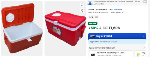 Image of 3D METRO SUPER STORE 50ltr Ice Box Insulated Chiller (Red, 50 L)