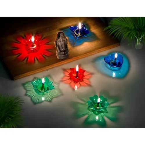 Image of 3D Reflection Diya Set Festival Diwali Decor Diya Lights for Decoration Multi