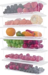 3D SUPER STORE Plastic Fridge Container - 1800ml (Pack of 6, Clear)