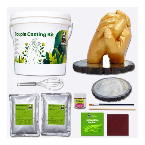 Image of 3D Couple Casting Kit with Wooden Base for Couple Hands, Casting Kit for Couples, Best Gift for Couples, Anniversary Gif