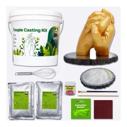 3D Couple Casting Kit with Wooden Base for Couple Hands, Casting Kit for Couples, Best Gift for Couples, Anniversary Gift, Birthday & Wedding Gift, Moulding Powder for Hand Casting