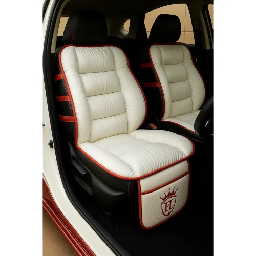 Image of 3D FRONTLINE Ultra Comfort Luxury PU Leather Pack of 2 White Seat Cover Cushion for All The Cars, SUV, Office Chair, Hom