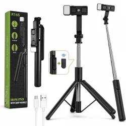 3-in-1 Bluetooth Selfie Stick Tripod with Wireless Remote, Extendable Tripod Stand & Grip Handle, Adjustable Phone Holder, Portable Selfie Stick, Travel R16S by UNBREAKcable