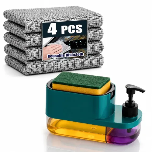 Image of 3-in-1 Kitchen Sink Soap Pump Dispenser with Sponge Holder & Dual Liquid