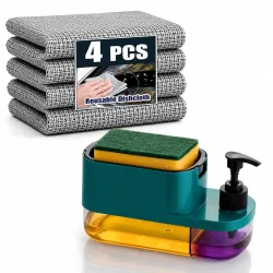 3-in-1 Kitchen Sink Soap Pump Dispenser with Sponge Holder & Dual Liquid