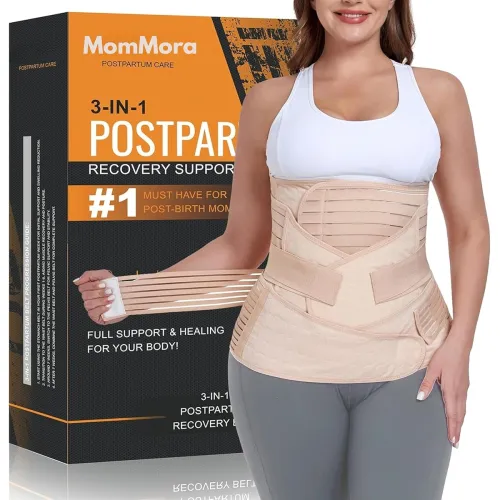 Image of 3-IN-1 Post Maternity or postpartum belt after delivery/c -section belt postpartum after Delivery Adjustable, Beige,One 