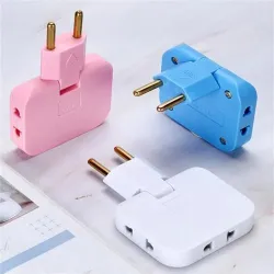 3-in-1 Rotatable Universal Plug Adapter with 3 Port Socket | Compact 2-Pin Electrical Converter for Home, Office, and Travel | Foldable Design, Lightweight & Portable(MultiColor, Pack of 3)