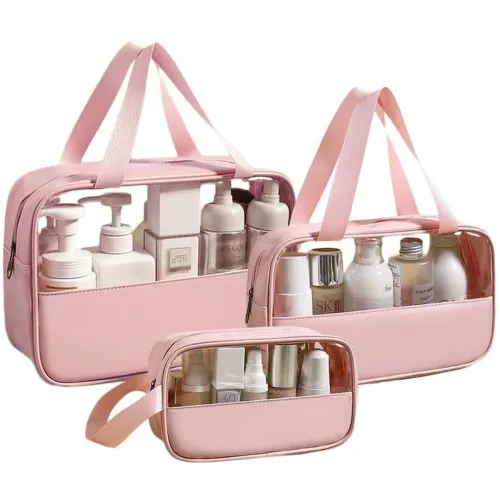 Image of 3-Piece Clear Makeup Organizer Bag & Wash Bag Set for Women