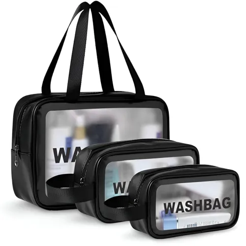 Image of 3-Piece Transparent Makeup Organizer Pouch Set 