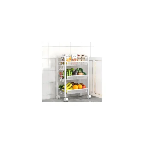 Image of Mesh Vegetable Stand Steel, 3 Tier Onion Potato Rack for Storage, Metal Kitchen Trolley with Wheels, Trolley Rack for Ki