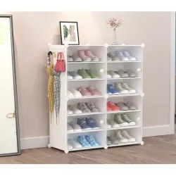 4 Door 12 Shelf Multi-Purpose D-I-Y Plastic Shoe Rack for Home Office, Adjustable Shoe Storage Organizer for Bedroom