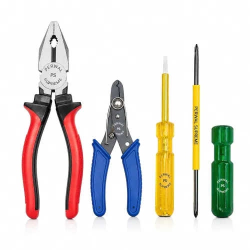 Image of 4-Piece Combo: 1 Combination Plier, 1 Wire Stripper, 1 Line Tester, 2-in-1 Screwdriver