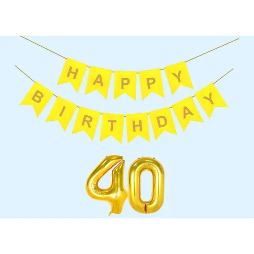 Image of 40th Happy Birthday Decoration Kit Yellow for 40 year Old Boys Girls Women with Number Forty Party Decorations Decor Cel