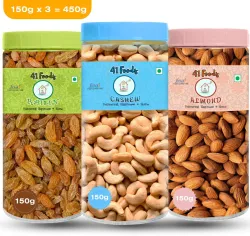 41 Foods Dry Fruits Combo – Kaju, Badam, Kishmish (3 x 150g)