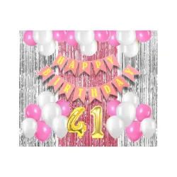 41st Birthday Decor Set for Girls | Pink & White Balloons & Banner