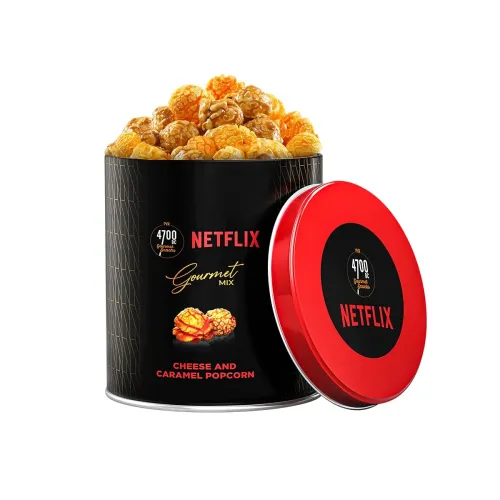 Image of 4700BC x Netflix, Gourmet, Cheese & Caramel Popcorn, Tin, 75g