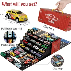 48 PCS Pull Back Toy Cars Set with Storage Box