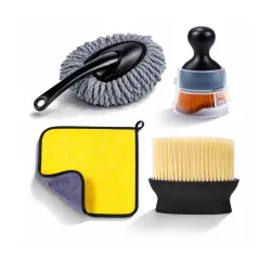 4-in-1 Car Cleaning Kit – Microfiber Car Duster with Handle, Ultra-Soft Detailing Brush & 40x30 cm Microfiber Towel | Scratch-Free Interior & Exterior Cleaning Combo for Dashboard, AC Vent & Car Body