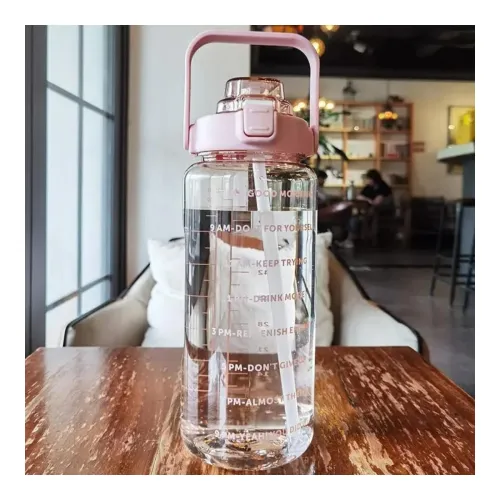 Image of 4Mura 2 L Capacity Belt Straw Transparent Motivational Water Bottles|Time Marker