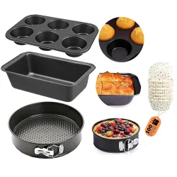 4Pcs Baking Combo Set | Non-Stick Springform Cake Tin, Bread Loaf Pan & 6 Cup Muffin Tray & 100 Liners | Oven OTG Microwave Air Fryer Safe | Carbon Steel Bakeware Set for Cake & Cupcake