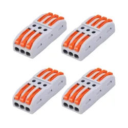 4Pcs PCT-223-3 Lever Wire Connector, 3 In 3 Out Port Quick Connection Terminal Block for Electrical Wires, Compact Splicing Connector with ABS Copper, Reusable Easy Wiring Terminal (Pack of....