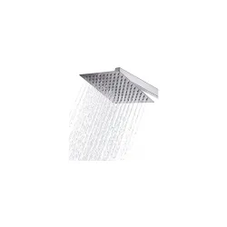 4x4 inch Square Stainless Steel Overhead Rain Shower Without Arm | Ultra-Thin High Pressure Waterfall Shower Head | Anti-Clog Nozzles | Mirror Finish | Bathroom Fittings (Pack of 1)
