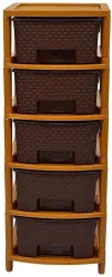 Randal Modular 5 Layer Drawer Storage Organizer for Home/Bedroom/Beauty Parlour and Kitchen ( Brown ) Plastic Free Standing Chest of Drawers (Finish Color - Brown, DIY(Do-It-Yourself))