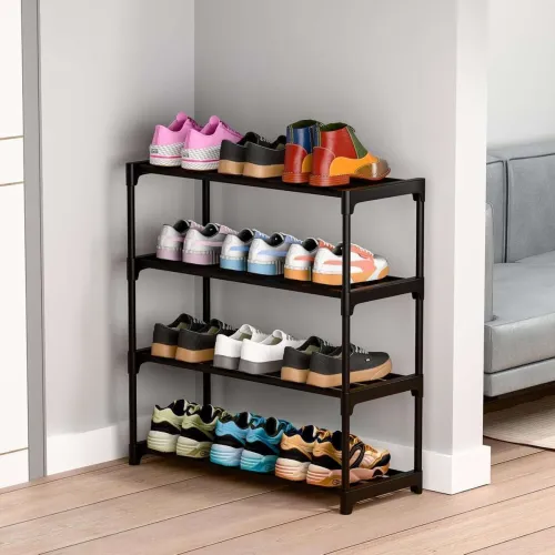 Image of 5 Layer Shoe Stand For Home Durable and Multipurpose Shoe Rack Plastic Shoe Stand (Black, 4 Shelves, DIY(Do-It-Yourself)