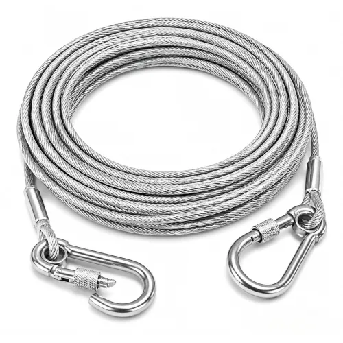 Image of 5 Metre Stainless Steel Clothesline Rope with Carabiner Hooks