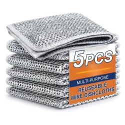 (5 Pack) Non-Scratch Dish Wash Cloth, Steel Wire Dish Cloth