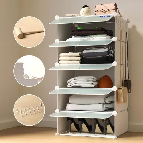 Image of 5 Shelf Plastic Almirah Wardrobe Racks with 5 Doors