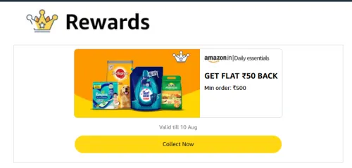 Image of Amazon Daily Essentials Reward: ₹50 back on order above ₹500