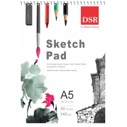 Eclet 50 Sheet A5 Sketchbook Pack of 1-5.8 x 8.3 Inch 140 GSM| Top Spiral-Bound Sketchpad for Artists | Sketching and Dr
