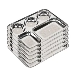 Tableware Serving Stainless Steel Partition Plate 5 in1 / Bhojan Thali/Dinner Plate Set of 6 Partition Plate