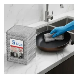 [ 5-pcs ] Non-Scratch Dish Wash Cloth, Steel Wire Dish Cloth