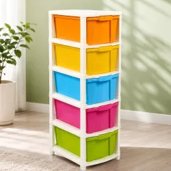 5XL Plastic Modular Drawer System Heavy-Duty Plastic Drawer Set for Office Supplies & DocumentsProduct Dimension When assembeled (27cmx32cmx85 cm) (5 XL) (MultiColour) I Khodal 041