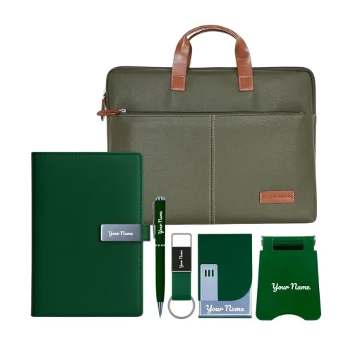 Image of 6 in 1 Laptop Bag with Personalized Diary and Pen, Keychain, Card Holder, Mobile Stand with Name