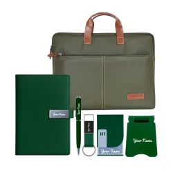 6 in 1 Laptop Bag with Personalized Diary and Pen, Keychain, Card Holder, Mobile Stand with Name, Customized Gift for Husband, Father, Employee Welcome Kit, Corporate Gift for Employees (Gre...