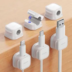 6 Pack Magnetic Cable Clip Organizer Cord Holder, Picozon Adhesive Cable Management, Wire Phone Charger Cable Holder Keeper Organizer for Car, Office Home Desktop, Wall, Night Table - White
