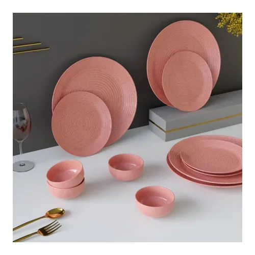 Image of The Earth Store 12-Piece Ceramic Dinner Set Spiral Pink