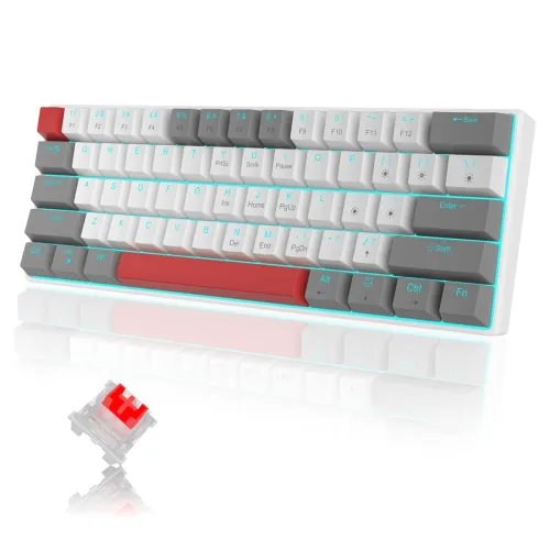 Image of 60% Mechanical Gaming Keyboard, Grey&White Gaming Keyboard with Hot Swappable Linear Red Switches