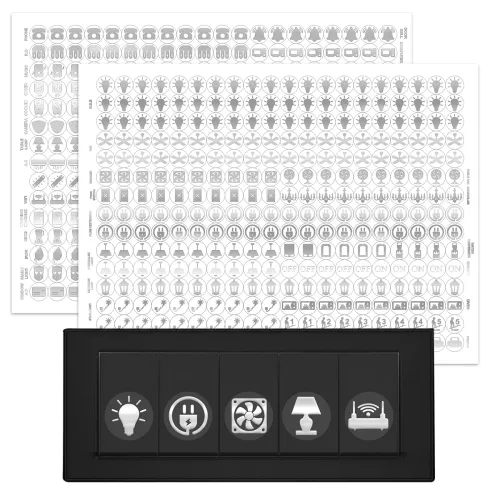 Image of GLUN® 600 Switch Board Stickers with 60+ Icons, Silver Glow Effect Embossed Decorative Stickers for Home