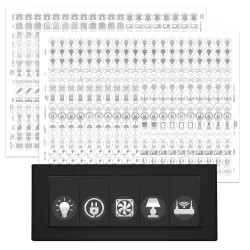 GLUN® 600 Switch Board Stickers with 60+ Icons, Silver Glow Effect Embossed Decorative Stickers for Home