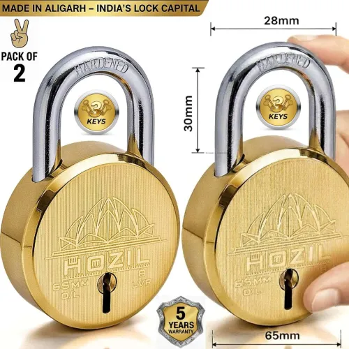 Image of 65MM Lotus Design | Hardened Shackle | Double Locking | 8 Levers (Pack of 2) Padlock (Gold)