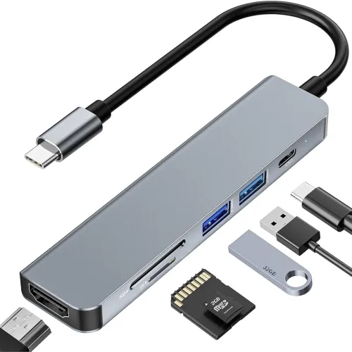 Image of 6 in 1 USB C Multi-Functional Expansion Dock Grey