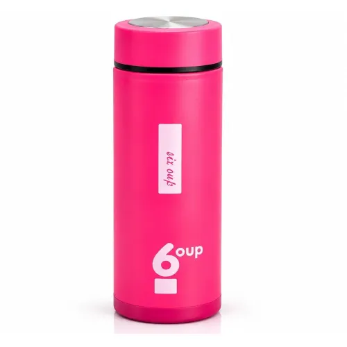 Image of 6oup Wide Mouth Glass Water Bottle, Pink, Leak Proof Cap