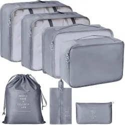 7 in 1 Travel Packing Cubes Organizer Set with Mesh Packing Bags, Shoe Bag, Laundry Bag, Zipper Pouch & Toiletry Organizer, Travel Luggage Organizers for Clothes, Cosmetics & Accessories (Gr...