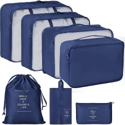 7 in 1 Travel Packing Cubes Organizer Set with Mesh Packing Bags, Shoe Bag, Laundry Bag, Zipper Pouch & Toiletry Organizer, Travel Luggage Organizers for Clothes, Cosmetics & Accessories (Da...