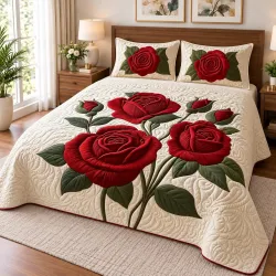 7D Feel Digital Printed Classic Red Rose Double Bedsheet 90 x 100 Inches